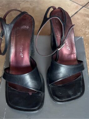Charles David | Women's Black Leather Slingback Sandals Heels Shoes